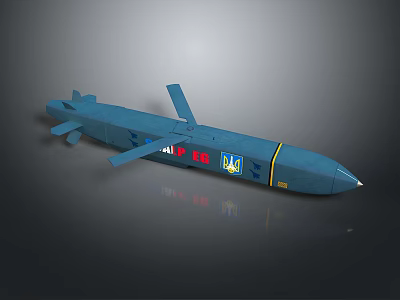 Detailed Blue Missile Model Featuring Ukrainian National Symbols UKR Markings and Yellow Stripe 3d model