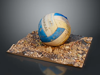 Worn ERREA Volleyball Placed On Square Platform With Sand Gravel Small Stones 3d model