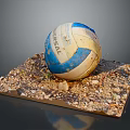 Worn ERREA Volleyball Placed On Square Platform With Sand Gravel Small Stones