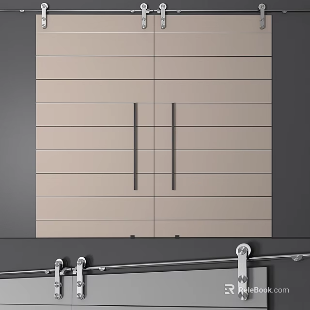 Modern Double Hinged Door Design With Sleek Light Beige Panels And Metal Handles 3d model 