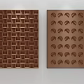 Brown Abstract Paintings With Square Grid And Circular Patterns Hanging On Wall 3d model