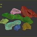 Natural Stone And Wood Decorative Pieces With Green Moss And Textures