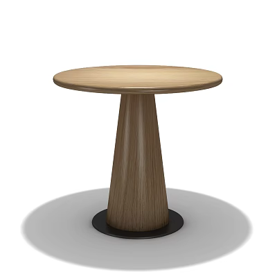 Modern Round Wooden Dining Table With Conical Leg And Black Base 3d model
