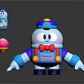 Blue Cartoon Game Movie Character With Hat Red Bow Tie Ice Cream Cone And Bottle