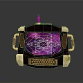 Steampunk Tech Console With Purple Glowing Screen Geometric Patterns Golden Handles And Pink Spire