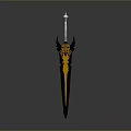Decorative Black And Gold Sword With Horn Shaped Hilt And Slender Blade