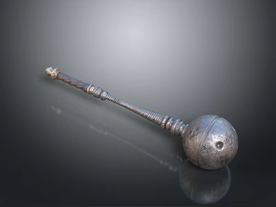 Ancient Weapon With Spherical Metal Hammer Head And Long Decorative Handle With Intricate Patterns 3d model