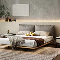 Modern Bedroom Interior With Double Bed Gray Wall Artwork Pendant Light And Bedside Tables