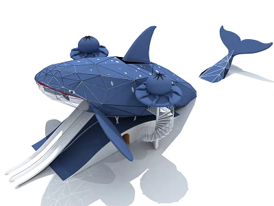 Blue Whale Themed Playground Equipment with Slide and Decorative Tail Structure 3d model