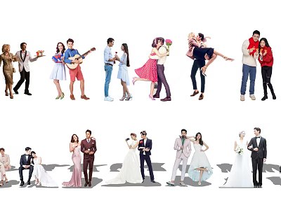 People in Various Scenes With Couples Hugging Guitar Players Parents Carrying Babies and Brides 3d model