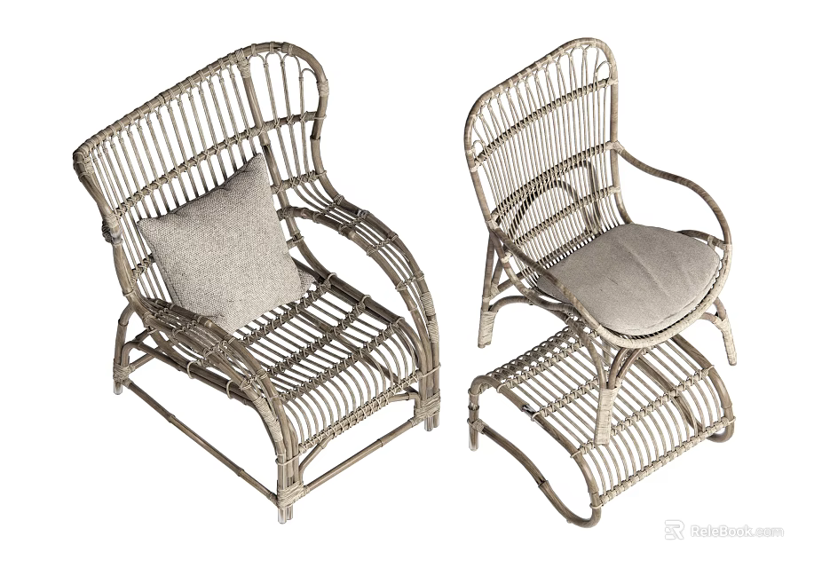 Rattan Leisure Chairs With Armrests And Soft Cushion For Comfortable Seating 3d model 