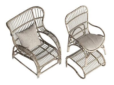 Rattan Leisure Chairs With Armrests And Soft Cushion For Comfortable Seating 3d model