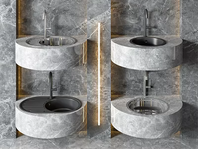 Luxury Modern Round Marble Kitchen Sink With Faucet And Countertop Design 3d model
