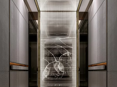 Modern Elevator Interior With Metal Texture Glass Decoration Abstract Pattern And Side Handrails Lighting 3d model