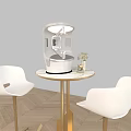Modern Coffee Table With Round Tabletop Gold Base And White Chairs Decorative Items 3d model