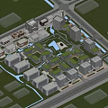 Modern Industrial Factory Park With Green Landscaping And Modern Buildings