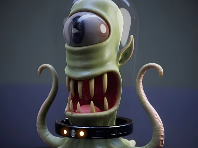 Game Movie Character Green Single Eye Transparent Helmet Sharp Teeth Curved Tentacles Black Ring Lights 3d model