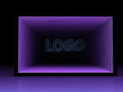 Purple 3D Mirror Frame Featuring Stripes And LOGO Text Reflection Effect 3d model