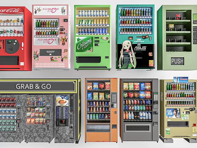 Smart Vending Machines With Various Snacks Beverages And Grab Go Features 3d model