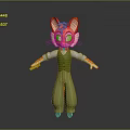 3D Animated Orange Cat Character Wearing Green Vest White Shirt Striped Pants for Game Movie