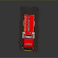 Red Fire Truck With Ladder And Firefighting Equipment On Dark Surface