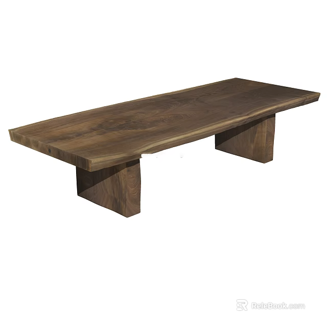 Long Solid Wood Desk With Block Legs For Modern Home Office Space 3d model