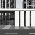 Modern Residential Entrance Design Featuring Metal Gate Perimeter Wall And High Rise Background