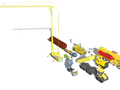 Functional Utility Vehicles Including Crane Truck Loader And Roller For Construction 3d model