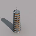 Traditional Multi Story Tower with Gray Roof Orange Decoration and Classic Swing Door Design