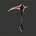 Modern Red And White Scythe Weapon With Sharp Blades And Sleek Design