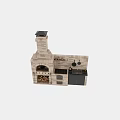 Traditional Brick Oven Kitchen With Hanging Pans Black Cabinets And Sink Utensils