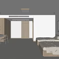 School Dormitory Room With Two Beds Large Window Curtains Desk And Chair