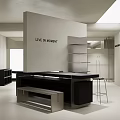 Minimalist Modern Clothing Store Interior With Open Display Metal Racks And Showcase
