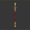 Ornate Red and Gold Staff Weapon with Decorative Top and Intricate Design
