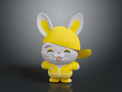Cute Cartoon Rabbit Character With Yellow Hat Outfit And White Ears Smiling Tongue Out 3d model