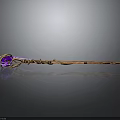 Fantasy Magical Staff Featuring Wooden Body Glowing Purple Gem And Decorative Vine Design