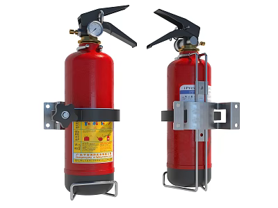 Red Fire Extinguishers as Essential Fire Safety Equipment with Wall Mounting Brackets 3d model