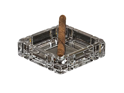Crystal Ashtray With Cigar On White Background 3d model