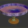 Round Transparent Dining Table With Purple Pink Gradient Top And Orange Decorative Base