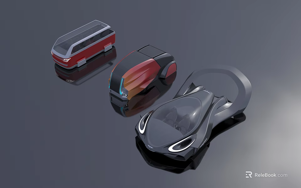 Future Concept Vehicles With Bus And Car Featuring Sleek Metallic Designs 3d model 