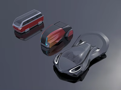 Future Concept Vehicles With Bus And Car Featuring Sleek Metallic Designs 3d model