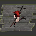 Gray Stone Steps With Red Haired Horned Character Sitting And Holding Spear