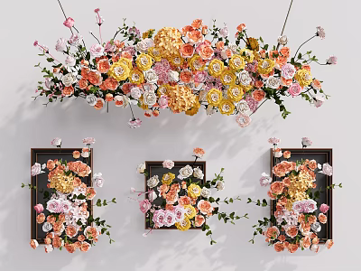 Elegant Floral Wall Decor With Multiple Frames And Colorful Blossom Design 3d model