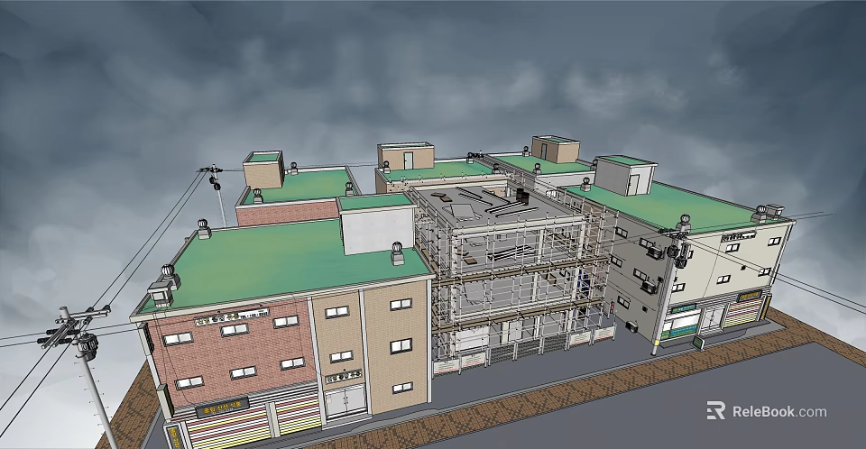Urban Multi Story Building Complex With Green Roofs And Brick Facades 3d model 