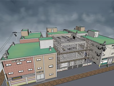 Urban Multi Story Building Complex With Green Roofs And Brick Facades 3d model