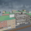 Urban Multi Story Building Complex With Green Roofs And Brick Facades