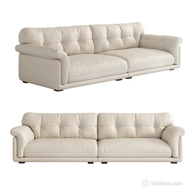 Modern Beige Leather Two Seater Sofa With Tufted Design And Comfortable Armrests 3d model
