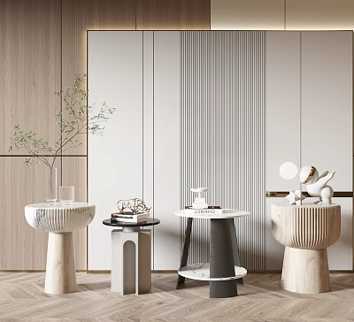 Elegant Modern Side Tables with Marble Tops Metal Frames and Decorative Accents for Living Room 3d model