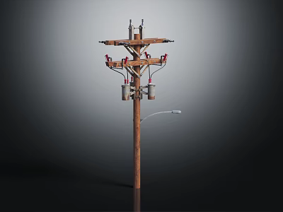 Wooden Floor Lamp Inspired By Utility Pole Design With Classic Lighting Features 3d model