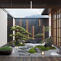 Traditional Japanese Garden with Dry Landscape Stepping Stones Pine Trees Stone Lanterns and Mossy Ground